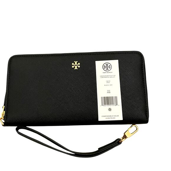 TORY BURCH Emerson Wristlet Zip Continental Wallet Saffiano Leather Black NEW - Picture 16 of 16